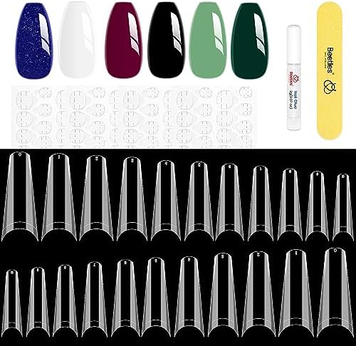 100Pcs Matte Coffin False Nails - Long Full Cover Acrylic Tips For French Manicure Art