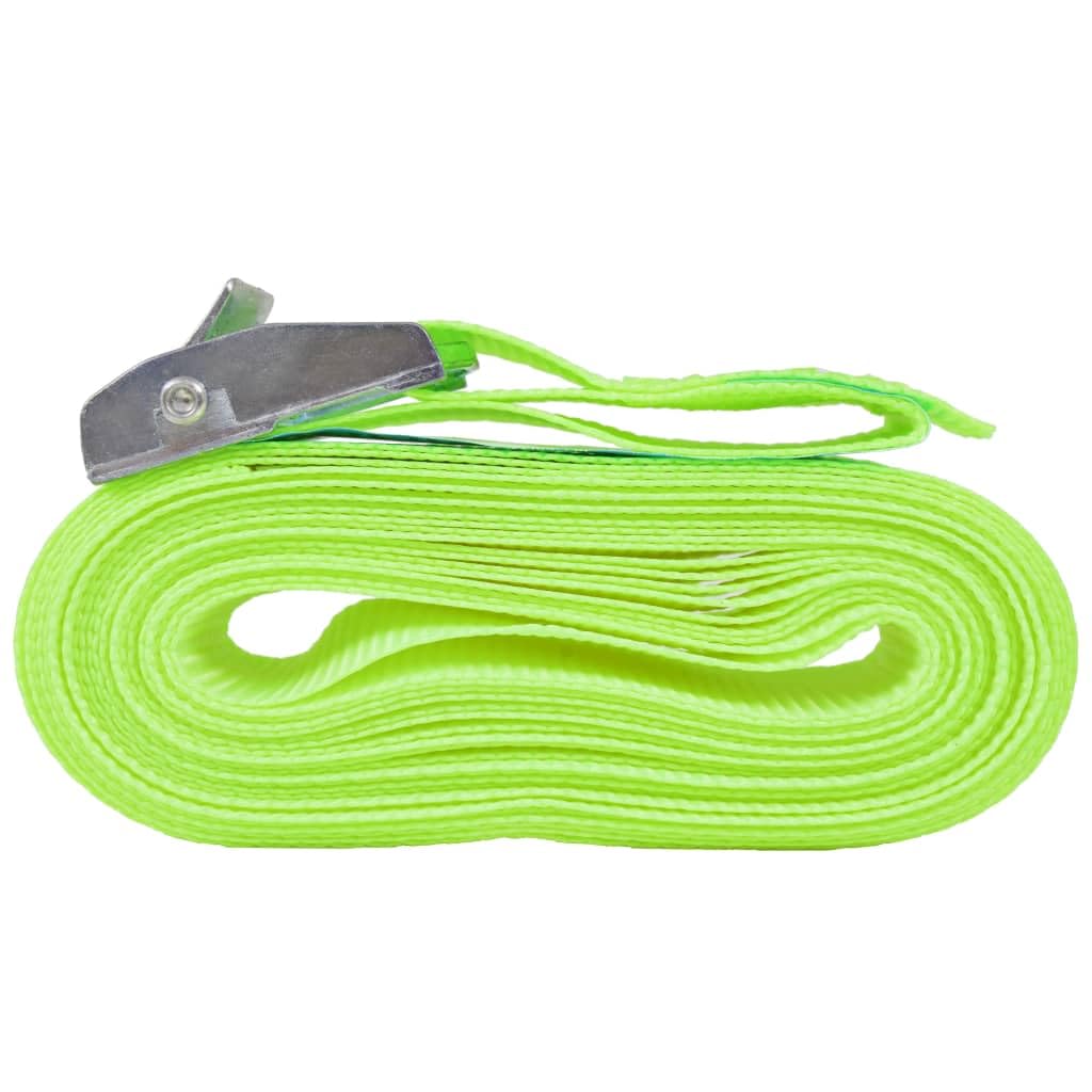 Cinghie di ancoraggio in poliestere, verde fluo, 5 m x 25 mm, 10 pezzi, con chiusura a morsetto e anello, per il fissaggio del carico, per campeggio, traslochi, auto, moto, barca