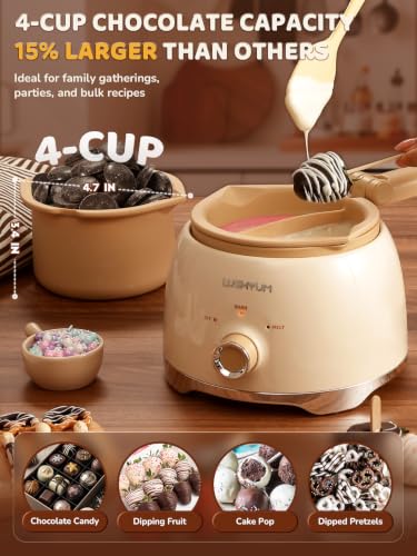 Image of LUSHYUM Electric Chocolate Melting Pot with 2 Insert Pots, 4-Cup Chocolate | Even Heating & Fast Melting, BPA-Free Silicone, Easy Clean, Less Waste, Ideal for Chocolate & Candy Melts, Parties & Fondue