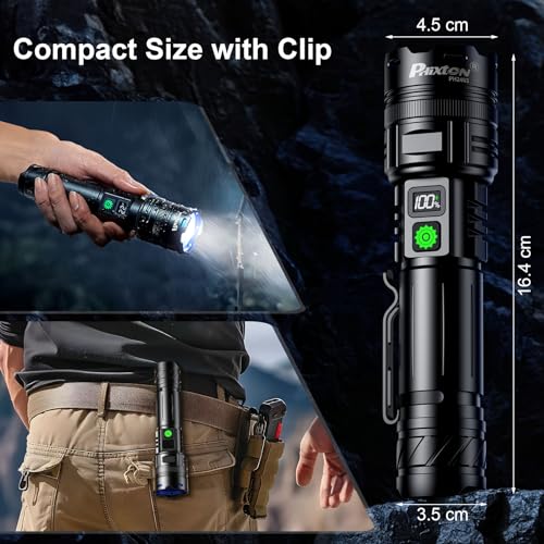 Image of PHIXTON Flashlights 10000 High Lumens Single One Mode Super Bright, High Beam 3280 ft Long Lasting Powerful Heavy Duty Strong Flash Light for Camping Hiking