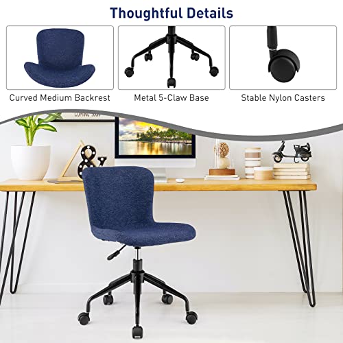 Giantex Home Office Chair With Wheels, Mid-Back Swivel Computer Chair Rolling Adjustable Linen Leisure Chair For Living Room, Bedroom & Meeting Room, Ergonomic Armless Task Chair (Blue) #TOP6
