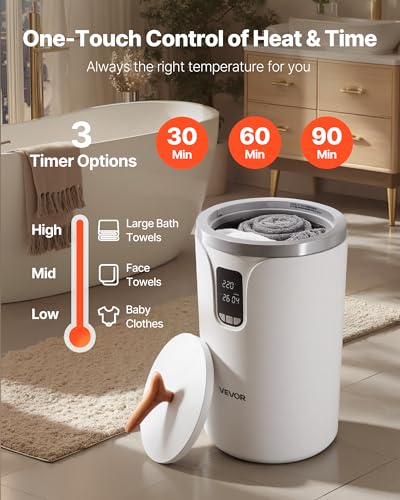 VEVOR Handtuchwärmer Eimer Wärmegerät 20 L mit LED-Anzeige & Einstellung (Timer & Temperatur) & Sicherheitsschloss, Towel Warmer für Badezimmer Waschküche Boden, zum Wärmen von Decken, Pyjamas