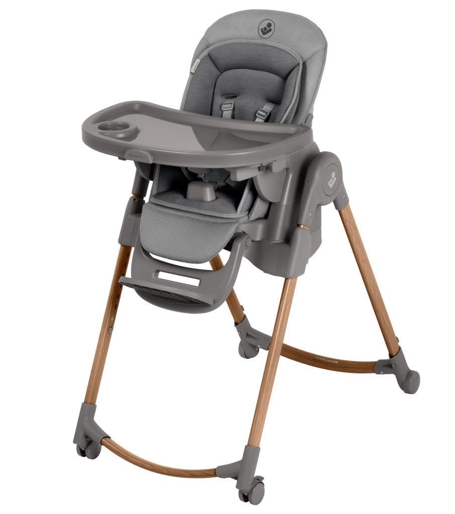Maxi-Cosi Minla Plus, chaise haute évolutive de 0 à 14 ans (0–60 kg), avec plateau pivotant à une main, 4 roues, 9 hauteurs, 5 inclinaisons, pliable compact, Elegance Graphite