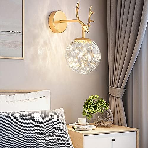 Sxxrdz Clear Hammered Globe Wall Sconce, Antlers Sconces Wall Lighting, Bathroom Light Fixtures Over Mirror Black Farmhouse Lantern, for Hallway Living Dining Bedroom, 5.9" L x 13.7" H