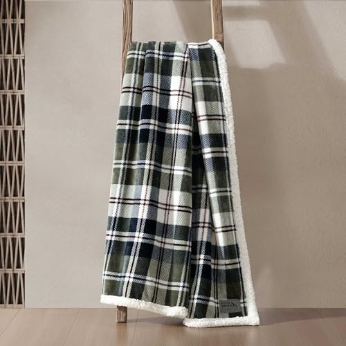 Image of Eddie Bauer - Throw Blanket, Ultra-Soft Plush Bedding with Faux Shearling Reverse, Throw Blanket for Couch & Bed (Trailhead Plaid Green, 50 inch x 60 inch)