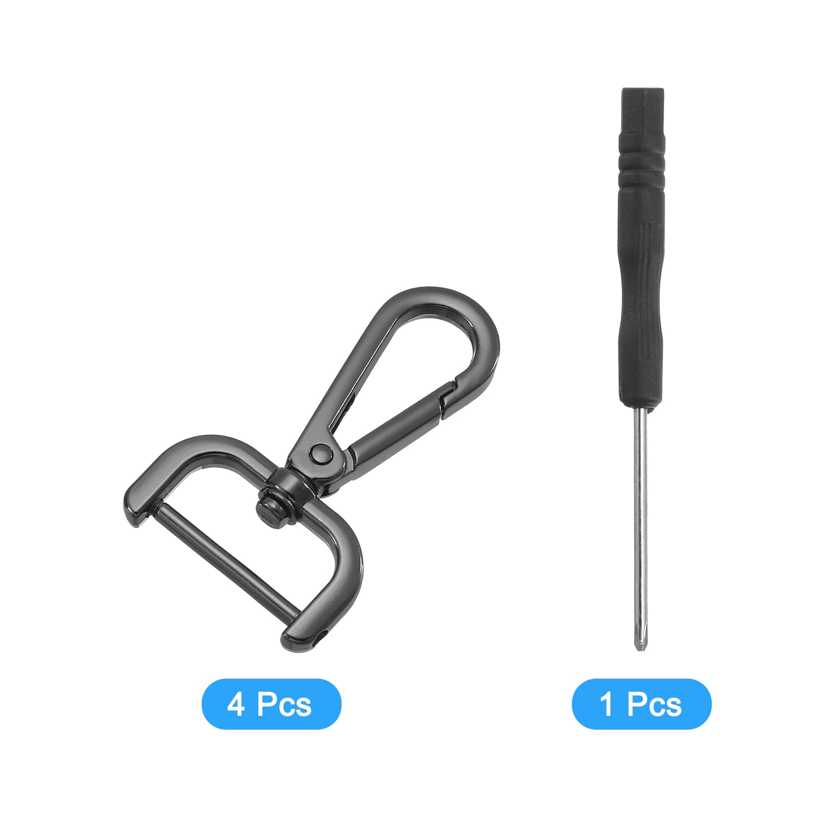 QUARKZMAN 4 draaibare haken met karabijnhaak, 25 mm D-ring, afneembare metalen klikhaak met schroevendraaier voor het maken van tassen en sleutelhangers, zwart