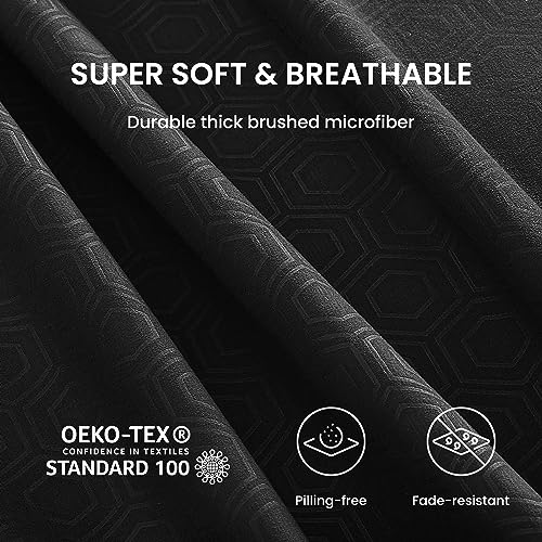 Image of SLEEP ZONE Luxury Embossed Twin Bed Sheets Set for Kids, Black Honeycomb Pattern Sheet & Pillowcase Sets 3 Piece - Super Soft, Wrinkle Free, Fade Resistant, Deep Pocket 16 inch (Black, Twin)