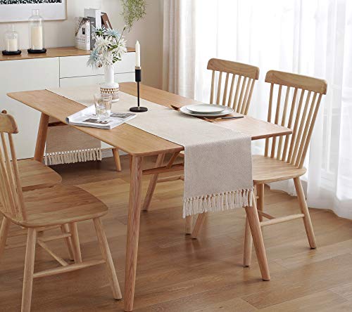 Wracra Braided Cotton Linen Table Runner Farmhouse Burlap Table Runner, Jute Rustic Table Decor Holiday Parties and Everyday Use (Waffle, 13 × 90 Inch)