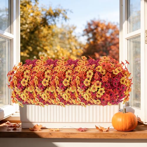 Powbrace 22 Pack Artificial Fall Flowers Mums for Outdoor Indoor(Fall Mix) - image 7