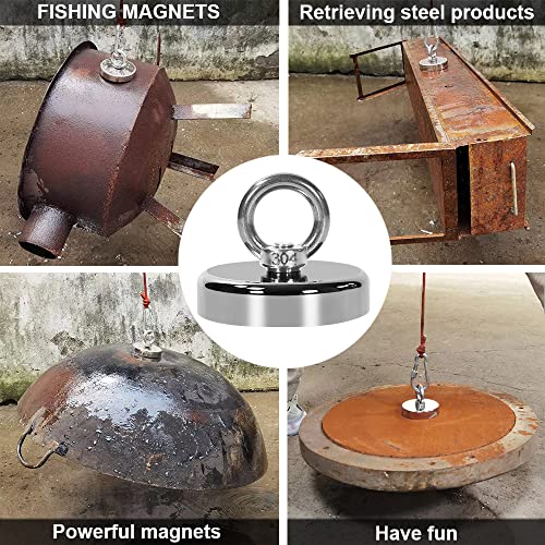 Fishing Magnets 700 Lbs Pulling-Includes Grappling Hook, Heavy Duty 64Ft Rope, Gloves & Locking Carabiner, 2.95Inch Diameter #TOP2
