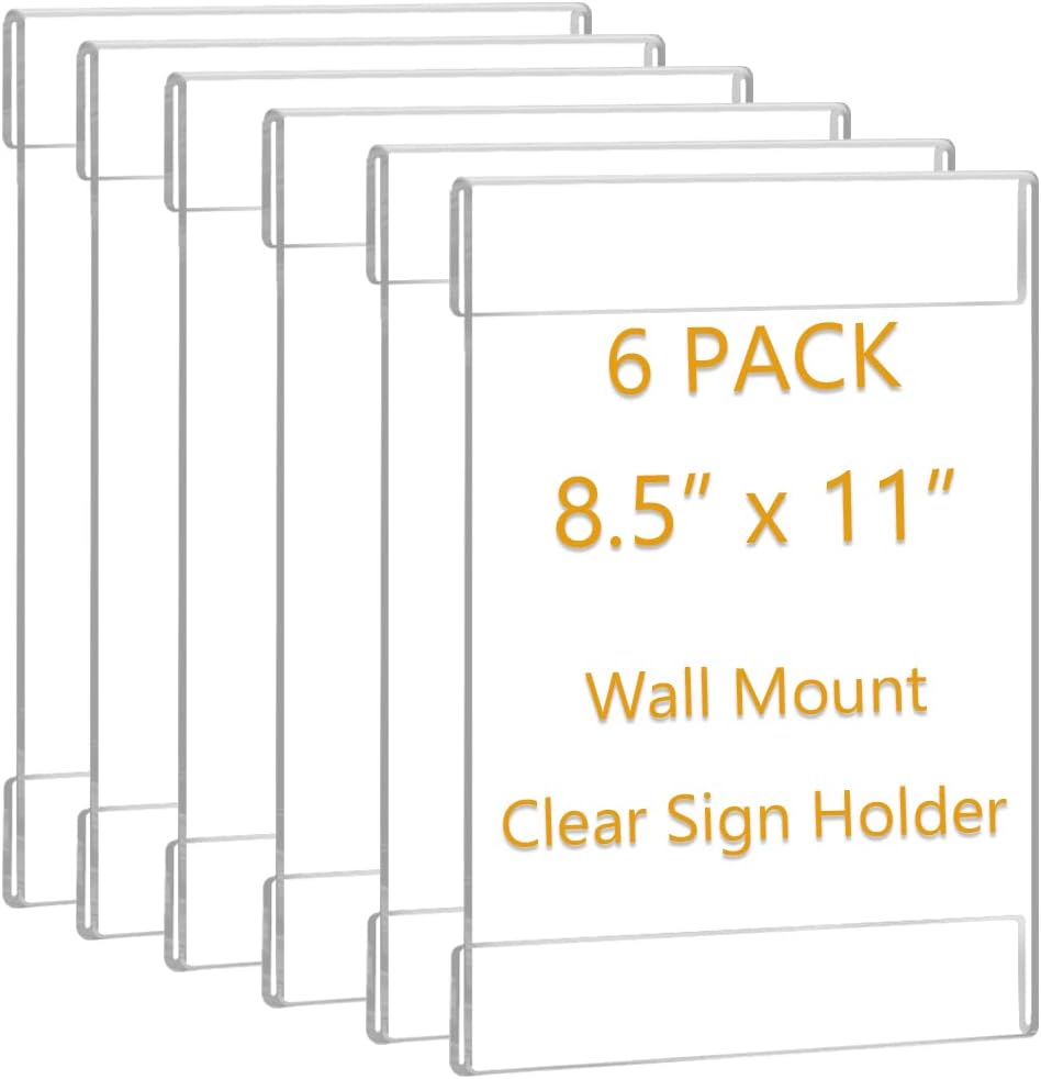 8.5" x 11" Acrylic Wall Mount Sign Holder Clear Plastic