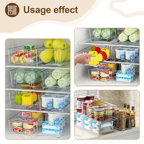 Image of Clear Fridge Organizer, Refrigerator Organizer Bins with Handle, Freezer, Kitchen Cabinet, Pantry Organization, BPA Free Fridge Organizers (12.4 inch 4 Pack)