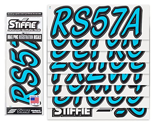 Image of Whipline Solid Sky Blue /Black 3 inch Alpha-Numeric Registration Identification Numbers Stickers Decals for Boats & Personal Watercraft