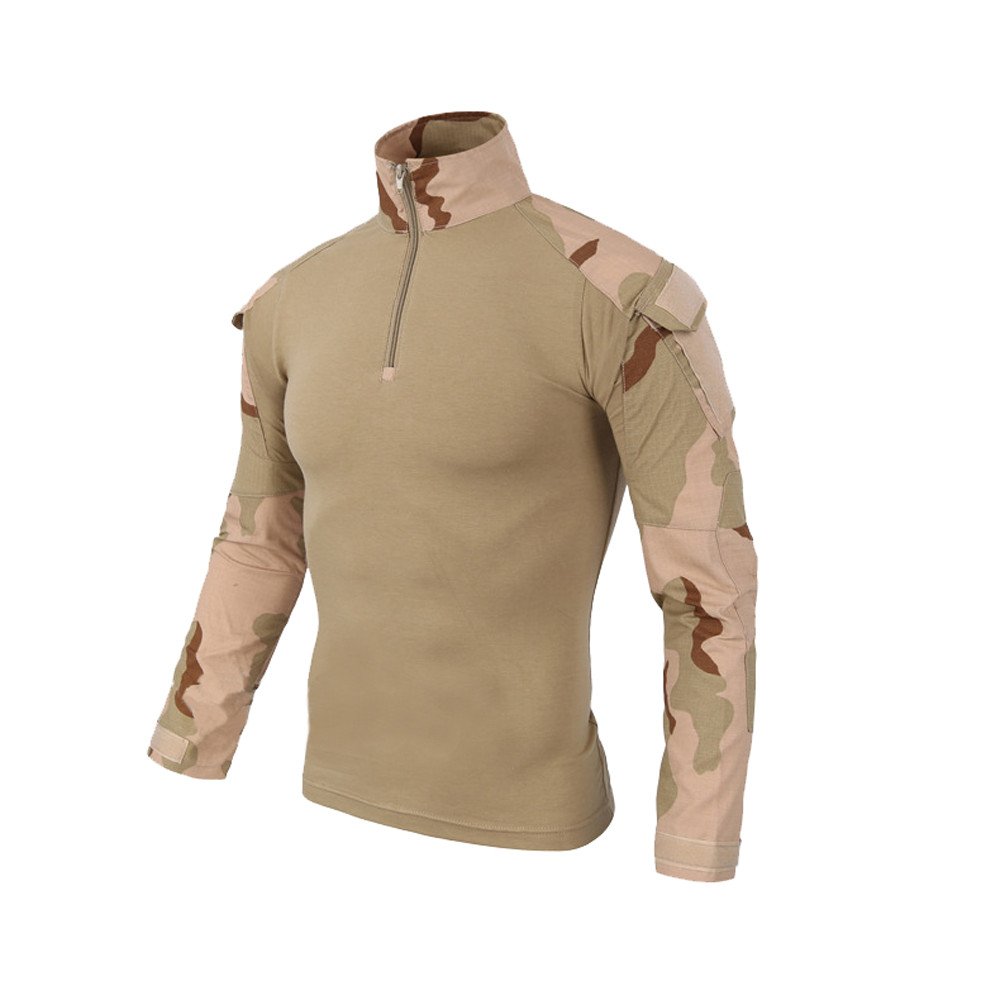 Lilychan Men's Desert Lilichan Long Sleeve Tactical Military T-Shirt Outdoor Shirt Combat Shirt With Zipper (, Uk M(Fit Chest:36"-39"))