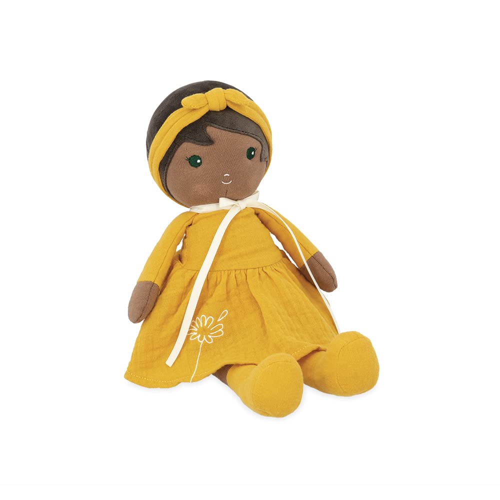 KALOO - Czułość - Moja pierwsza lalka z tkaniny Naomie - Tkanina lalka 32 cm - żółta sukienka - ładne pudełko prezentowe i wstążka z możliwością personalizacji - od urodzenia, K200009