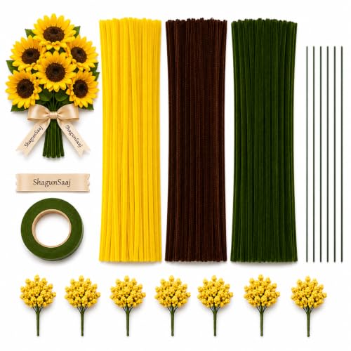 Image of ShagunSaaj Pipe Cleaner for Bouquet DIY Craft Flowers Kit - Fuzzy Chenille Stems & Fluffy Sticks for Arts & Crafts, Creative School Projects, Kids Craft Supplies, Home & Party Decor (Sunflower Kit)