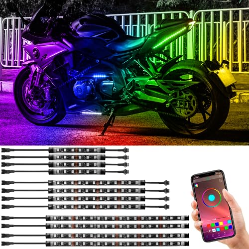 FCPVHOY Glow Up Your Ride! 12-Pc RGB Motorcycle Underglow Kit w/APP Control - The Ultimate LED Lighting for Harley, Honda, Kawasaki, Suzuki