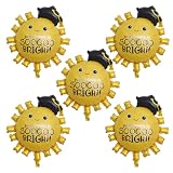 Graduation Party Balloons 30 Inch Gold Sun Foil Balloons Smile Sun Mylar Balloons for 2026 Graduation Party Birthday Party Decorations Supplies - 5Pcs