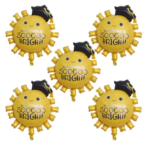 Graduation Party Balloons 30 Inch Gold Sun Foil Balloons Smile Sun Mylar Balloons for 2026 Graduation Party Birthday Party Decorations Supplies - 5Pcs by HBLHBLMI - Used condition - US$6.60
