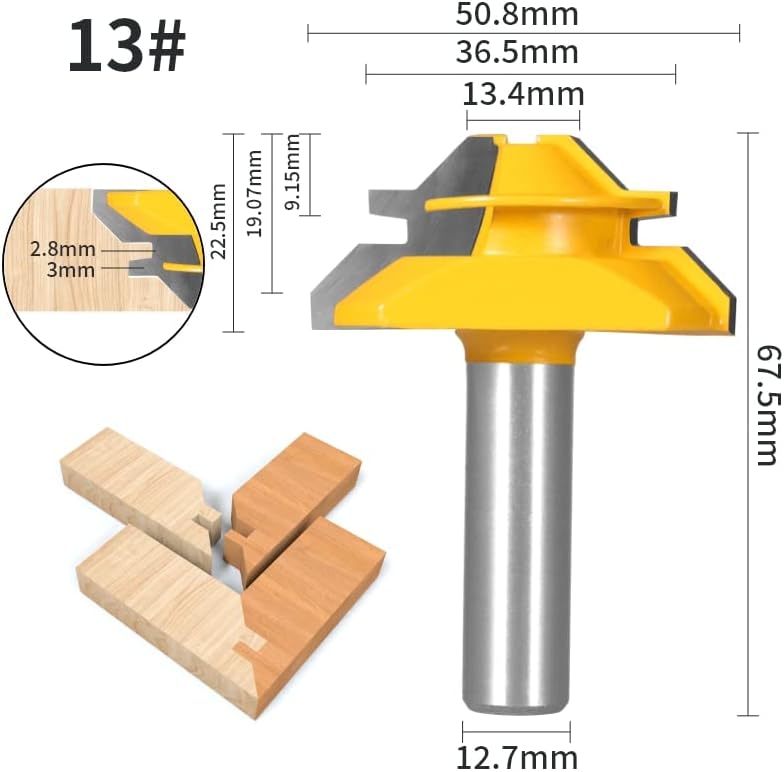1PC 45° Degree Lock Miter Router Bit Woodworking Milling Cutter for Wood Tools (Color : 12.7x50.8x22.5)