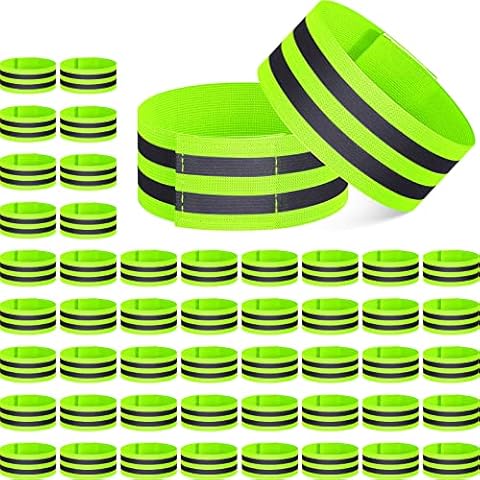 Yilloog 100 Pcs Reflective Arm Bands for Night Walking Reflector Bands for Wrist Arm Ankle Leg High Visibility Reflective Gear Safety Reflector Tape Straps for Cycling and Running (Green) Cover