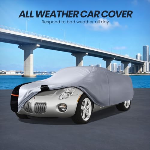 Image of Multi-Layer Car Cover Custom Fit for Pontiac Solstice(2005-2009), 100% Waterproof All Weather for Automobiles, Gift with Towel, Heavy Duty Car Covers for Rain Sun UV Protection with Door Zipper