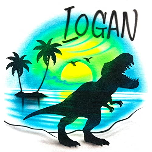 Airbrush Tyrannosaurus Dinosaur, Green Background Name Design T Shirt2