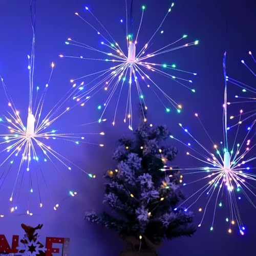 HHMTAKA Firework Lights 90 LED Starburst Lights Battery Operated with Remote 8 Modes Christmas Lights Waterproof Outdoor Hanging Lights for Garden Party Wedding (Multicolour)