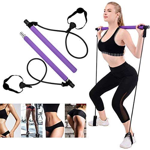 OZMI 2020 Upgraded Portable Pilates Bar Kit with Exercise Resistance Band, Exercise Pilates Bar with Adjustable Foot Loop Toning Bar for Home Gym Workout, Total Body Workout, Yoga, Fitness, Stretch