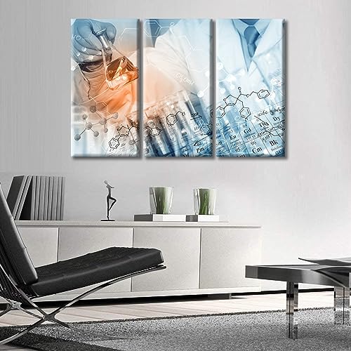 Image of 3 Panels Chemical Equations Laboratory Research Concept Wall Art Young Scientist Posters Framed Wall Art Laboratory Art Prints Giclee Print Gallery Packaging Artwork Ready to Hang (42 inch Wx28 H)