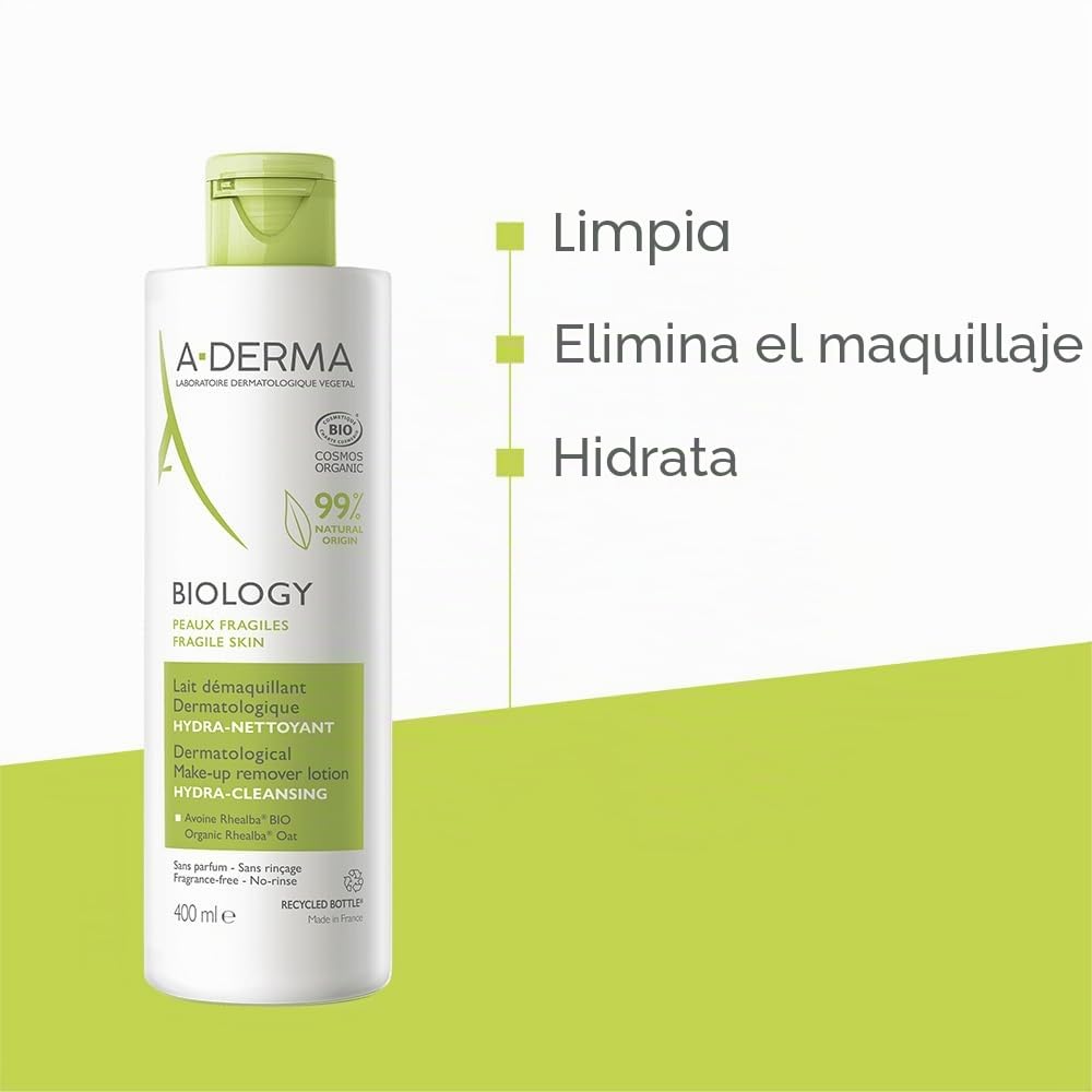 A-DERMA BIOLOGY Make-Up Entfernungslotion, 400 ml Loción