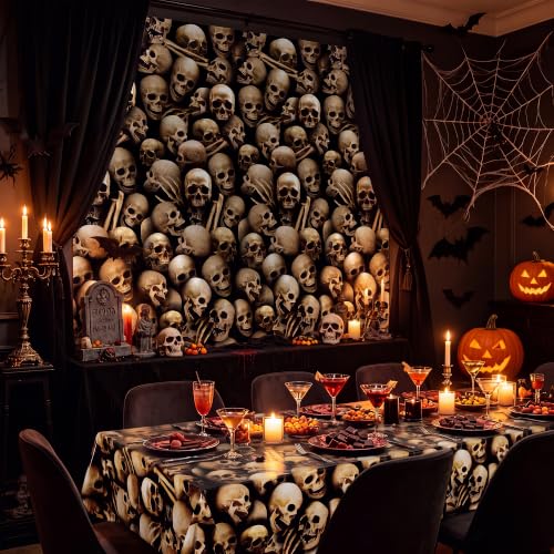 Image of Kochorie 100 Ft x 54 Inch Halloween Graveyard Skeleton Tablecloth Roll with Cutter Box Waterproof Plastic Horror Theme Catacombs Skull Photography Backdrop for Halloween Spooky Party Decor