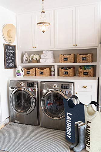 Gurfuy Foldable Natural Linen Fabric Laundry Hamper with Handles,Waterproof & Easy Taking Laundry Basket Bin for Clothes and Toys (Blue)…