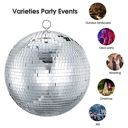 Sumono 16 inch Disco Ball Decor Mirror Ball Hanging for Party Decration DJ Club Stage Bar Wedding, Silver - Thumbnail 4
