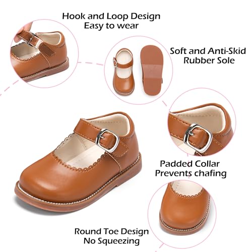Image of PHIRAMIN Toddler Girl Mary Jane Student Oxford Shoes-Little Girl School Uniform Shoes for Wedding Party