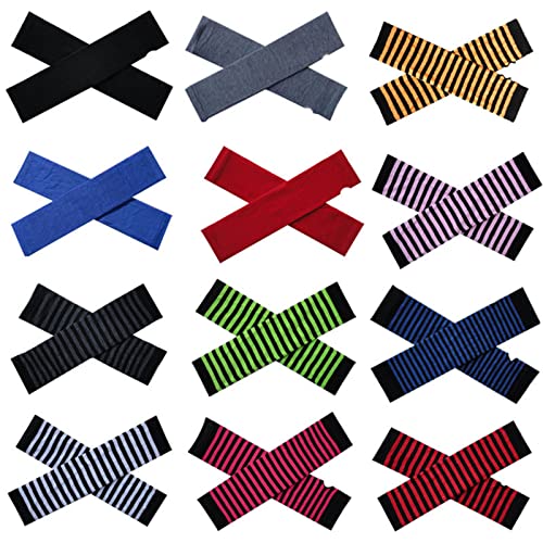 Luvas femininas longas de malha listradas para adultos com abertura para o polegar e luvas longas se