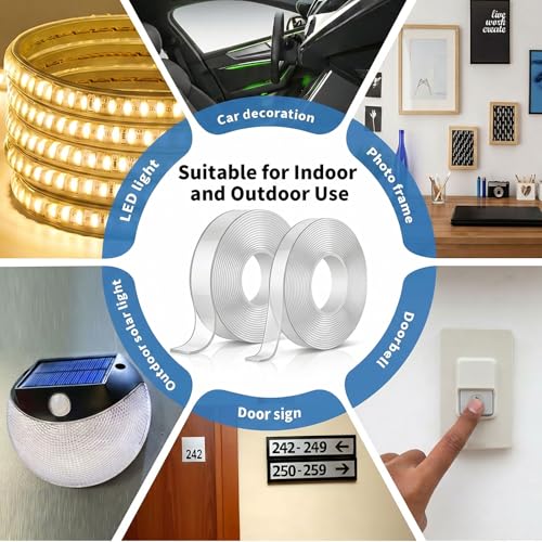 Image of Double Sided Adhesive Tape, Heavy Duty (2 Rolls, Total 6 Meters), Strong Adhesive Mounting Tape, Removable Two Sided Wall Tape Clear Poster Tape for Home, Office, Car, Outdoor, Damage Free