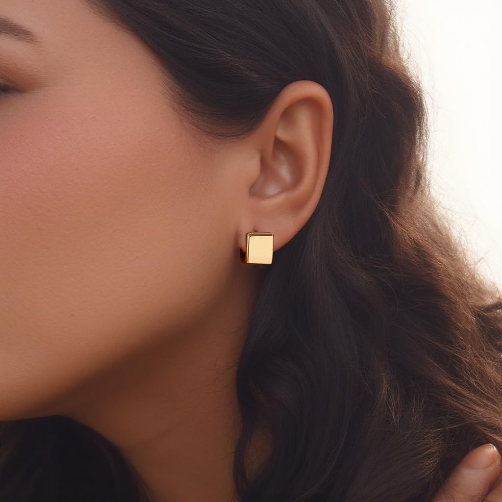 Minimalist Hoop Earrings 14K Gold Plated Lightweight Twisted Small Thick Huggie Hoops Earrings Hypoallergenic Gold Earrings for Women Trendy Hoops Drop Dangle Earrings Studs Jewelry Gifts image 2
