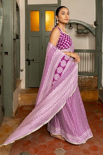 Image of MIRCHI FASHION Women Saree Leheriya Print Chiffon | Lightweight Traditional Sari for Farewell and Wedding Ceremonies with Unstitched Blouse Piece