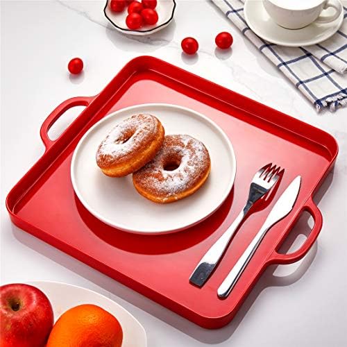 HSDT Serving Trays Trendy Red Colors Melamine Square Serving Tays with 2 Strong Handles Cafeteria Food Trays for Eating 12.5x12.5 Inch Light Weight and Easy to Clean ,TR17-02