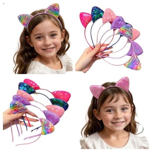 Tiara de Cabelo Infantil com Orelhas de Gatinho Lantejoula Arquinho Laços Infantil Gato (Rosa)