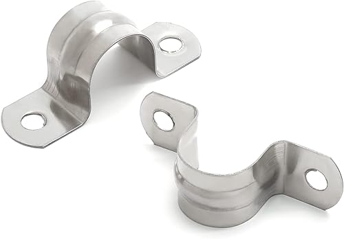 Miniatura 4 de Suiwotin 50 abrazaderas de conducto M25 (1 pulgada), correa de acero inoxidable con dos agujeros, soporte en U, tira de tubo rígida, abrazadera de