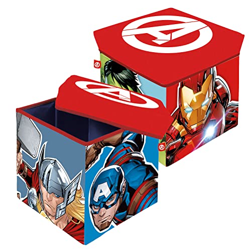 ARDITEX Caja con Tapa Los Vengadores, Cubo de Tela Guardatodo para Ropa, Libros, Juguetes, Pelotas, y Asiento Infantil para Sentarse 30 x 30 x 30 cm