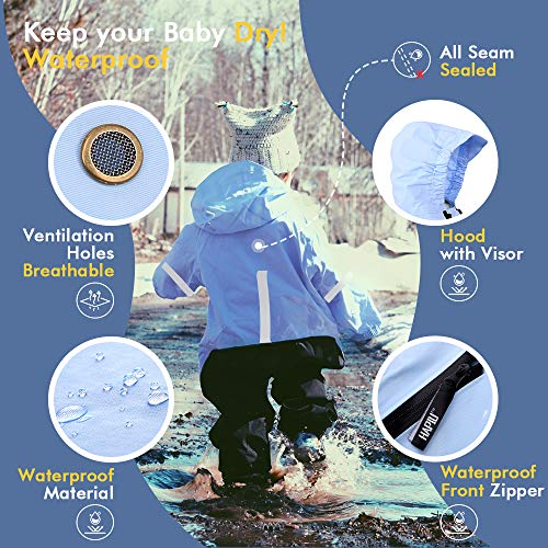 Hapiu BLUE-18M-UPGRADED Kids Toddler Rain Suit Muddy Buddy Waterproof Coverall,Blue,18M,Upgraded thumb #1