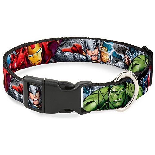 Buckle-Down Collare in plastica con Clip – Marvel Avengers 4-Superhero Pose Close-up – 2,5 cm di Larghezza – Adatto per Collo 38-66 cm – Large