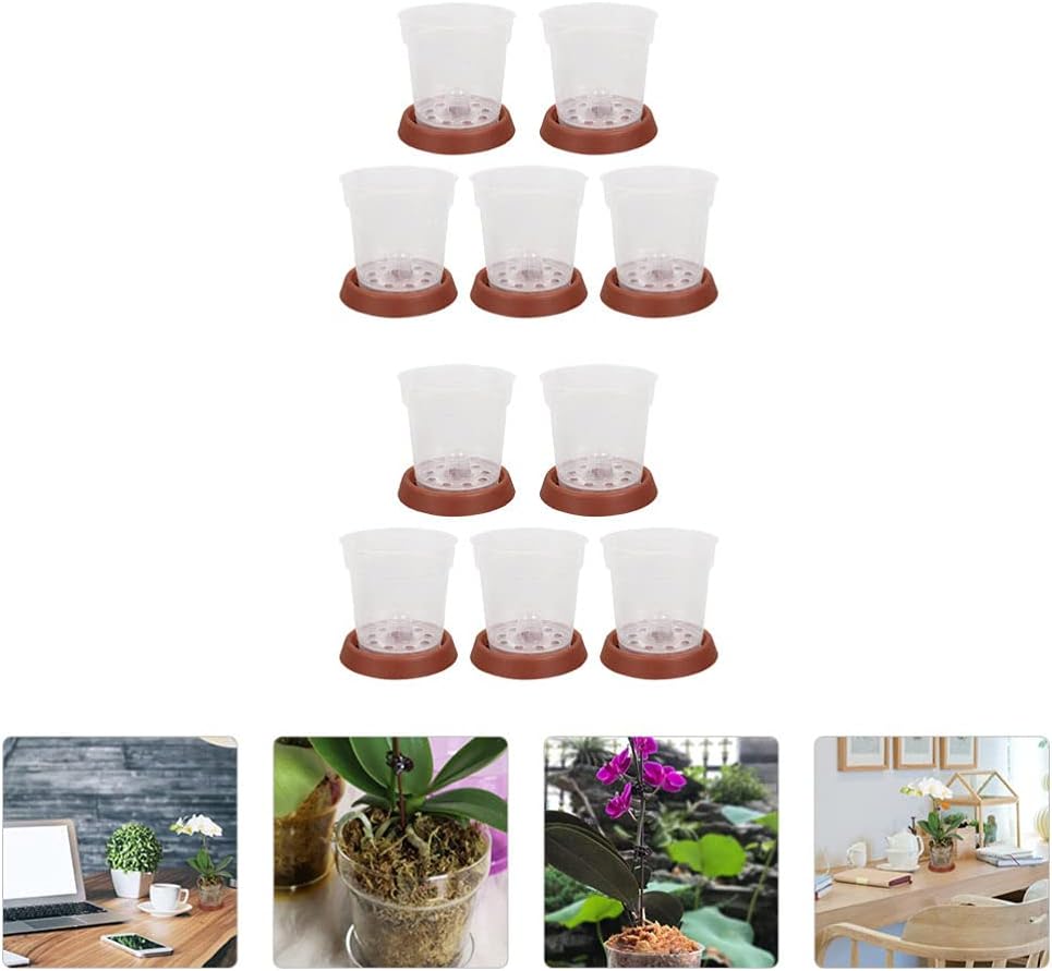 Cabilock 10pcs Plant Nursery Pots with Saucers Transparent Starter Containers for Gardening and Hydroponics and Lightweight with Drainage for All Plants