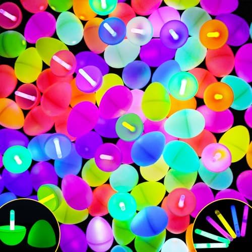 MGparty Glow in The Dark Easter Eggs, 96 Plastic Eggs with 192 Mi...
