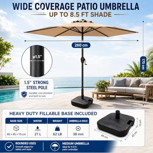 Image of Hukimoyo 8.5Ft Diameter Large Outdoor Patio Cantilever Offset Umbrella with Base Stand, Waterproof Heavy Duty Garden Parasol Sun Shade Canopy, Side Pole Umbrella for Backyard, Poolside, Deck, Lawn, Terrace, Cafe.
