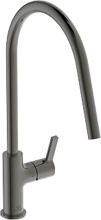 Ideal Standard – Gusto Küchenarmatur, Hoher Auslauf mit zylindrischem Querschnitt, mit FirmaFlow Kartusche, Schwenkbereich 360°, Schnellmontagesystem EasyFix+, Magnetic Grey