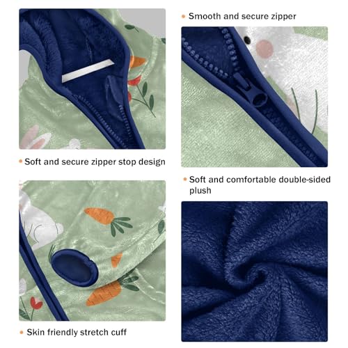 Bunny Carrot Flower Pattern on Green Toddler Fleece Jacket Girl Boys Hooded Fleece Jacket Coat3